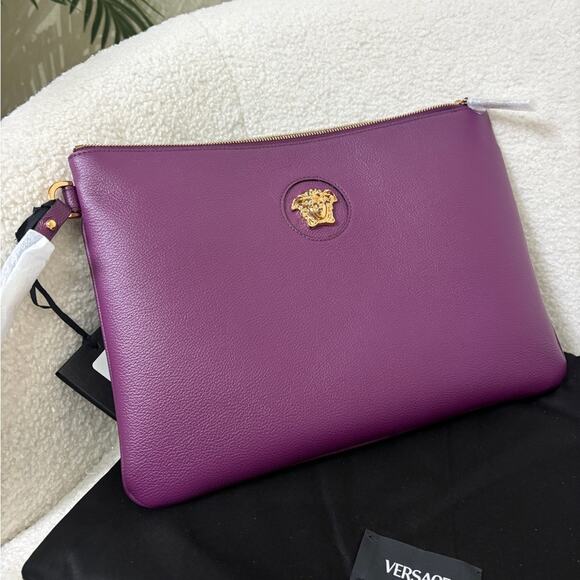 Versace Purple Clutch with Gold Medusa Emblem - Picture 2 of 5